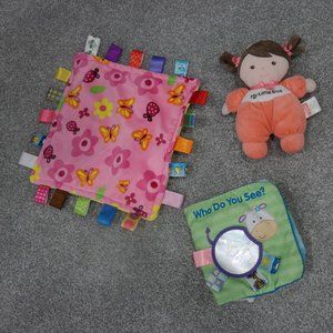 Fisher Price My Little Girl Brown Hair, Cogerle Blanket & Taggie Book